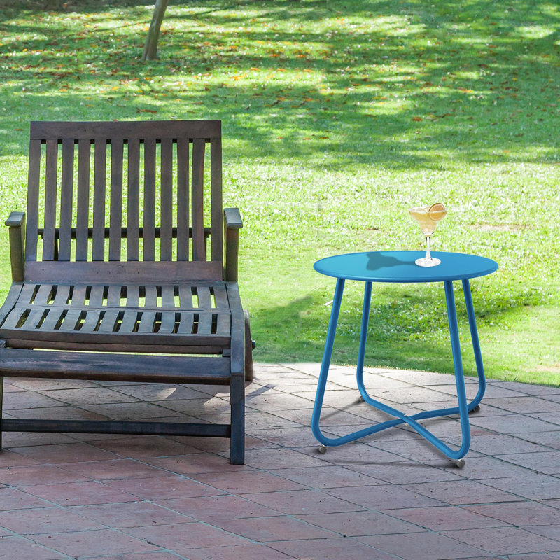 Patio Small Side Table – Waterproof Round Metal Steel End Table, Weather-Resistant & Portable For Outdoor Indoor Use, Garden Balcony Yard