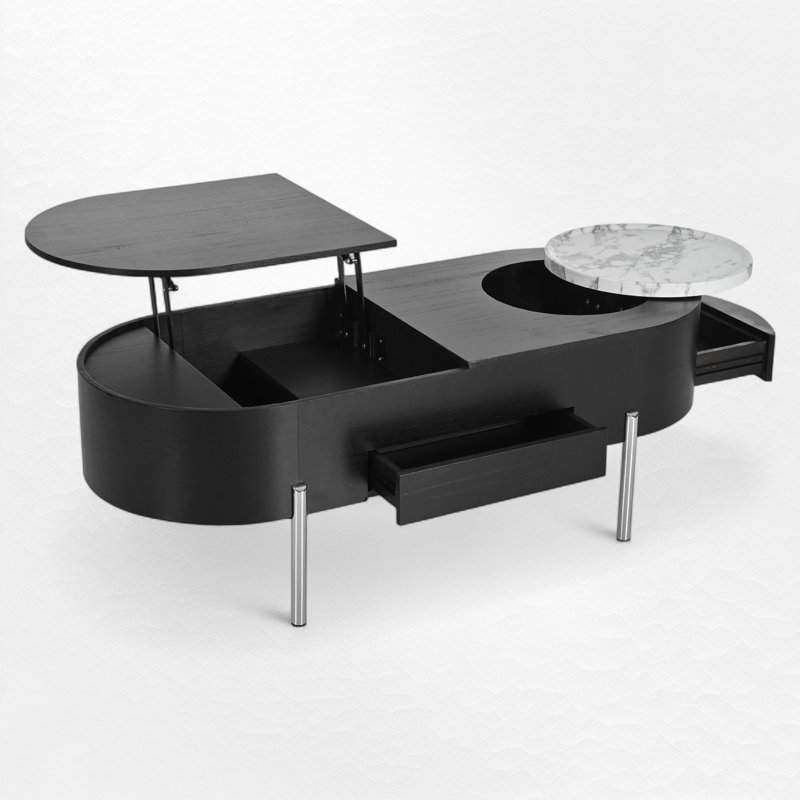 Table basse à plateau relevable avec rangement, Noir