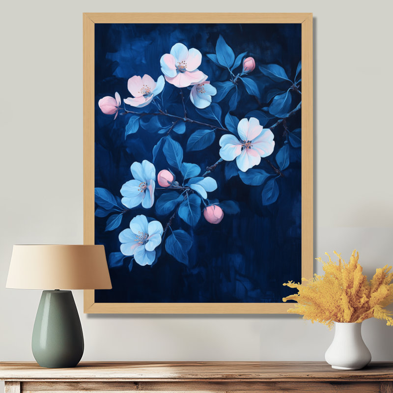 Deepmoody Indigo Apple Blossom Orchard Night II - Tableau encadré Cerise, H 44 po x l 34 po, Natural Picture Framed