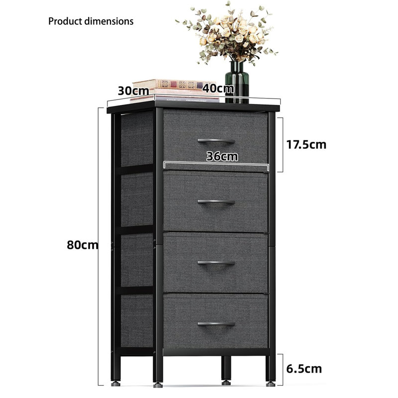 40 cm W Chest of 4 Drawers, Black