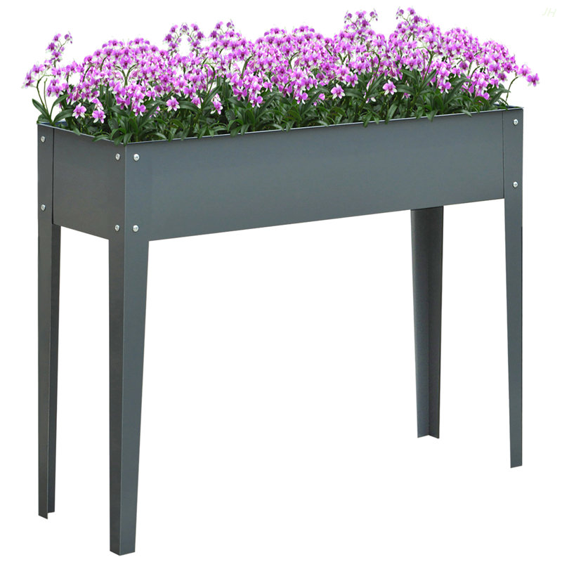 Lit de jardin surélevé en métal Outsunny, boîte à fleurs surélevée avec pieds et trous de drain, gris foncé