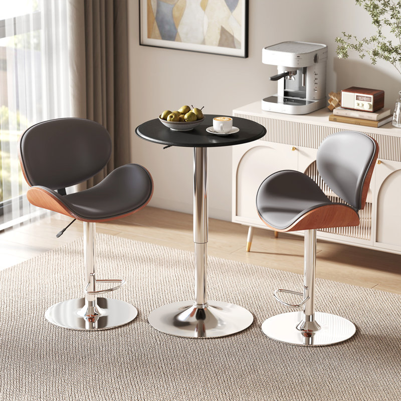 Hayrettin Round Bar Table, Swivel Bistro Table with Adjustable Height