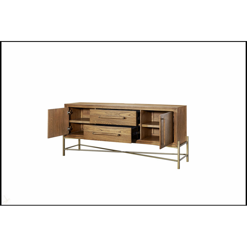 Buffet à lattes en métal avec chargement USB, placages d'orme et design moderne pour la décoration intérieure