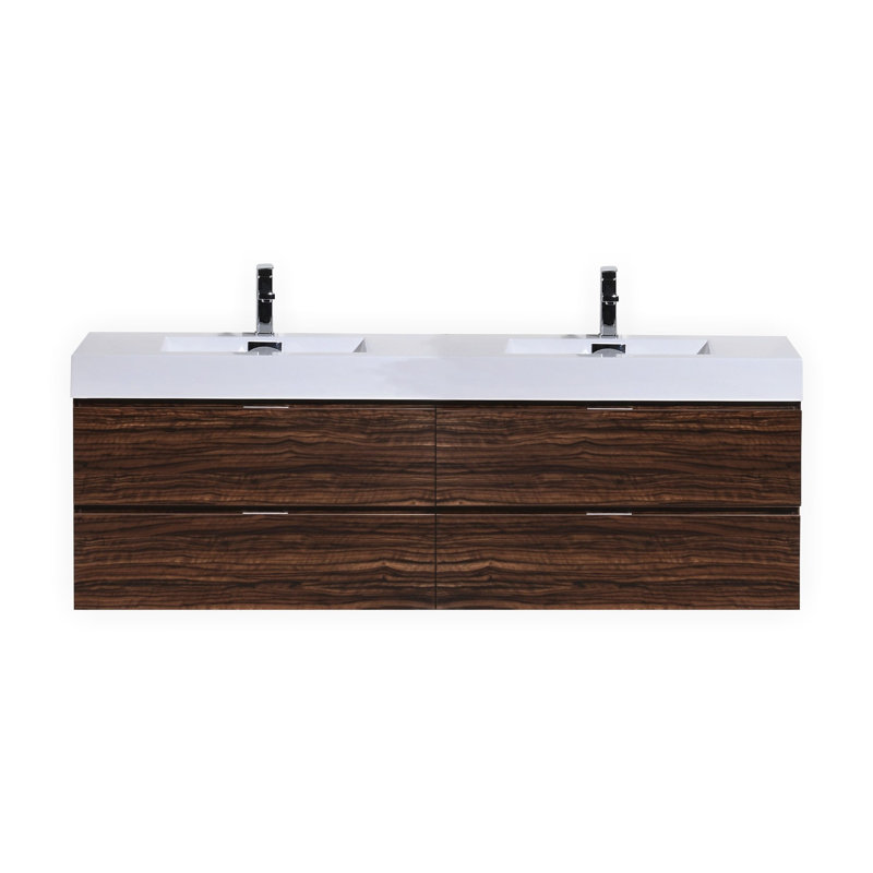 Royka 71.63'' Double Bathroom Vanity with Acrylic Top, Walnut
