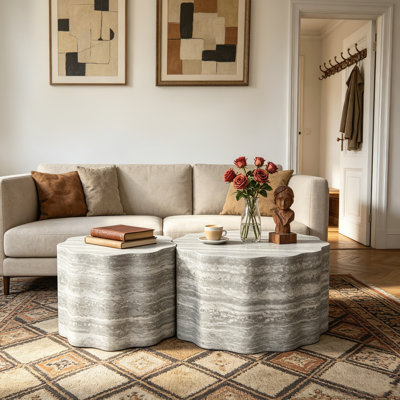 Ensemble de 2 tables basses rondes pour salon, tables d'appoint modernes à motif de faux Mars, table de bout décorative pour appartement, bureau
