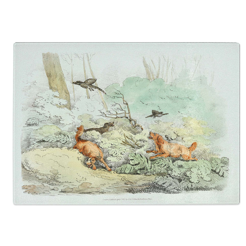 Glass Dogs Chasing Birds by Henry Alken Chopping Board, 39 cm W x 28.5 cm L