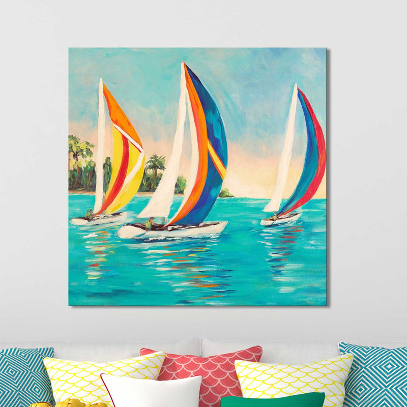 «Sunset Sails I», reproduction de peinture acrylique, H 18 po x l 18 po x P 1 po, Toile tendue