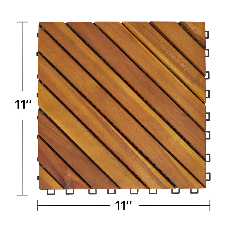 Carreau de terrasse à 12 lattes en acacia emboîtables (ensemble de 10 tuiles)