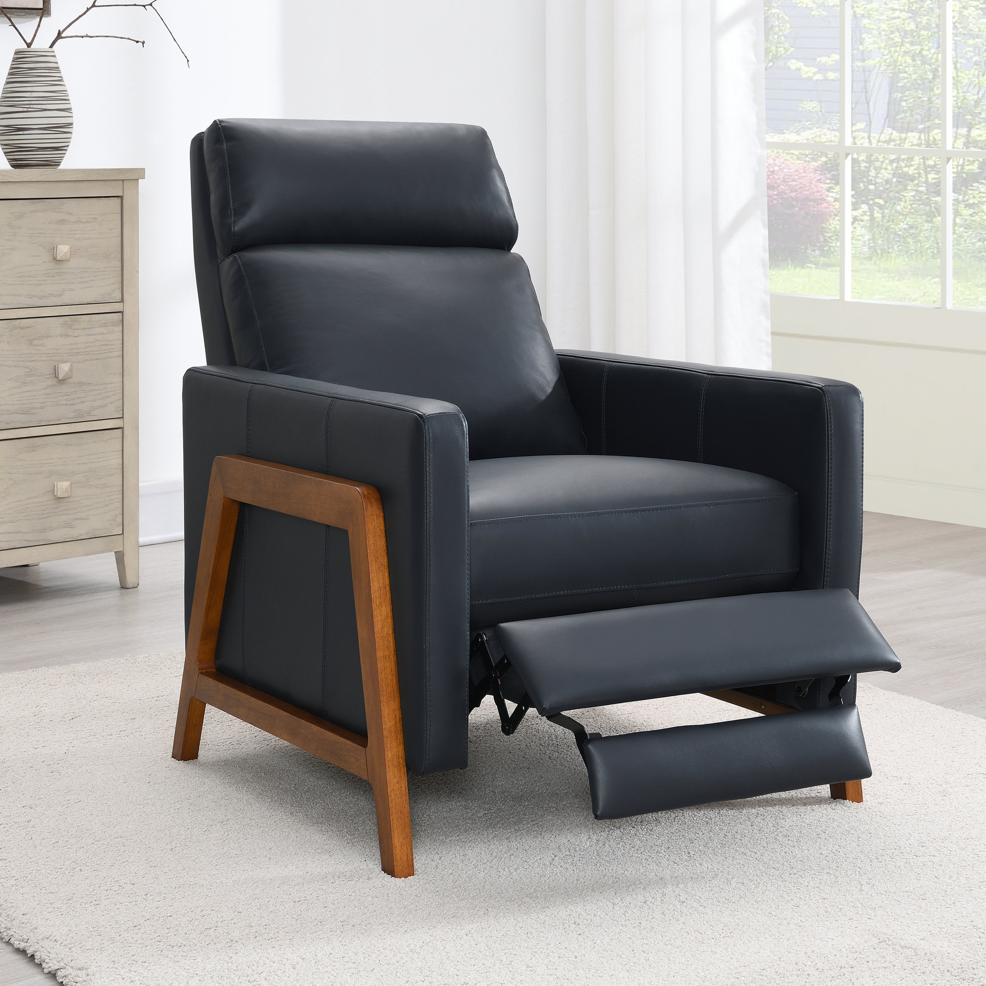 Bosse Genuine Leather Recliner, Midnight Blue Top Grain Genuine Leather