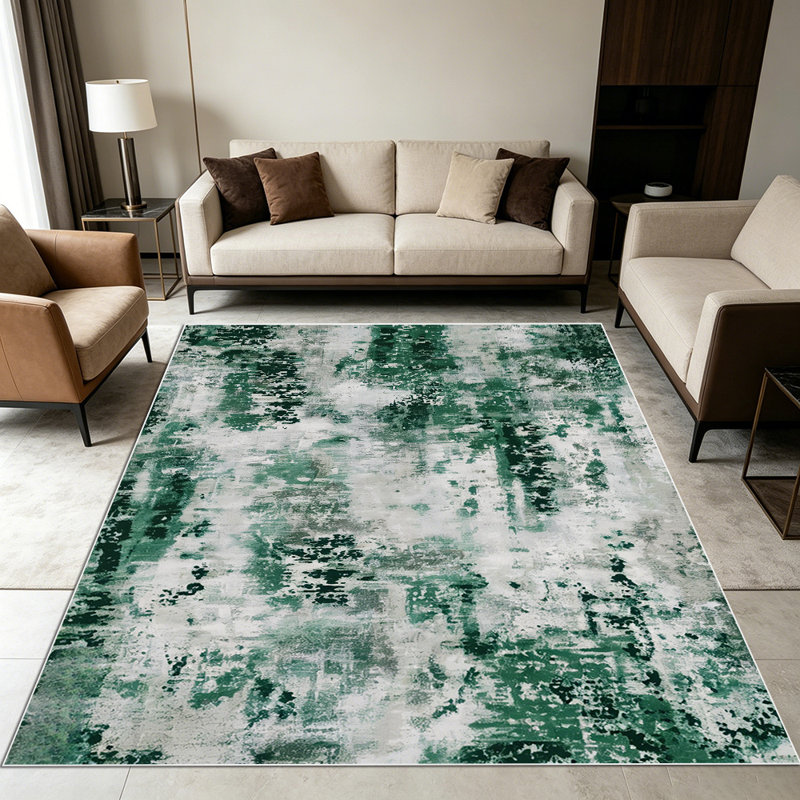 1PC Distressed Emerald Grey Abstract Vintage Modern area rugs for Living Room, Soft and Comfortable, All-season, easy-care, machine washable Indoor floor mat, ideal for dining table area, bedroom bedside, home entryway, home office porch,...