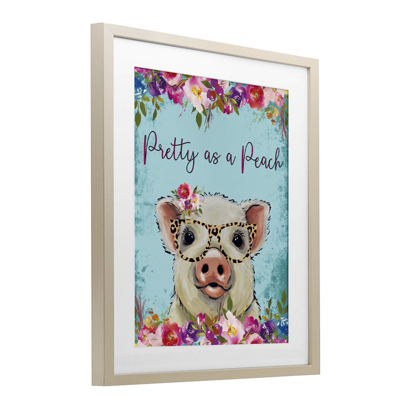 «Pretty as a Peach Pig», reproduction sous verre encadrée, par Lee Keller, H 16 po x l 13 po, Cadre de récolte en pin