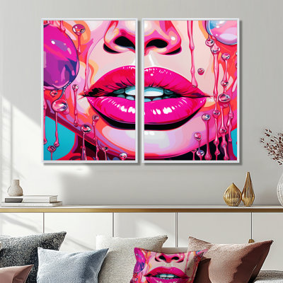 Popart sensuel rose Lips I - mode femme grand art mural