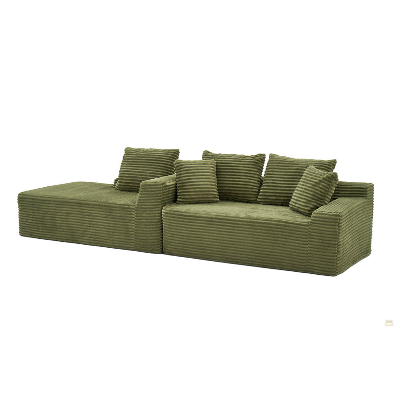 Canapé modulaire pour canapé modulaire avec méridienne 95 po, Green Fabric, Left Hand Facing