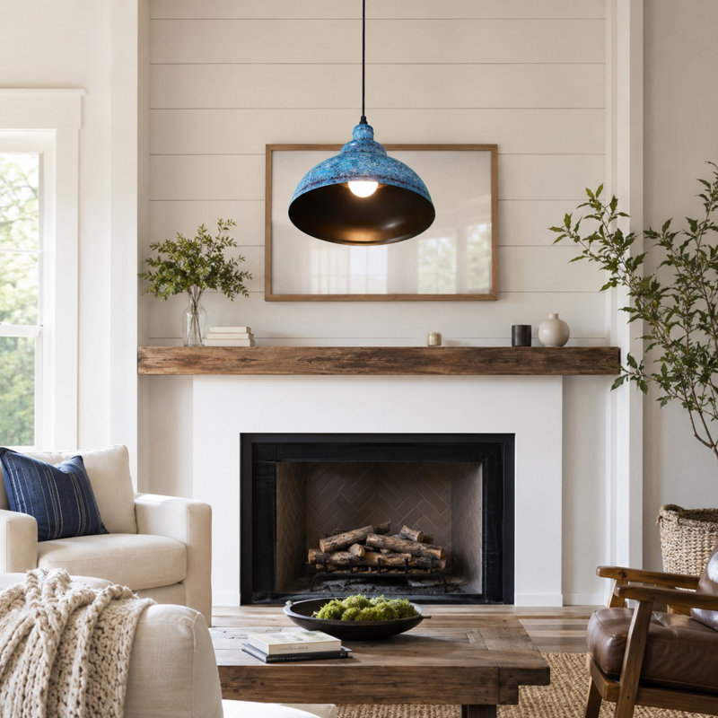Blue Single Head Adjustable Pendant Light (including E26 Warm Light Bulb)