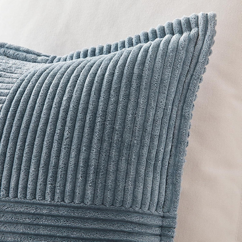 Housse de coussin carré en velours côtelé, H 18 po x l 18 po, Bleu cendré
