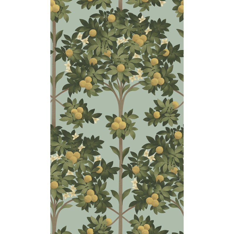 Floral Wallpaper Roll, Lemon/Dark Olive Green/Duck Egg