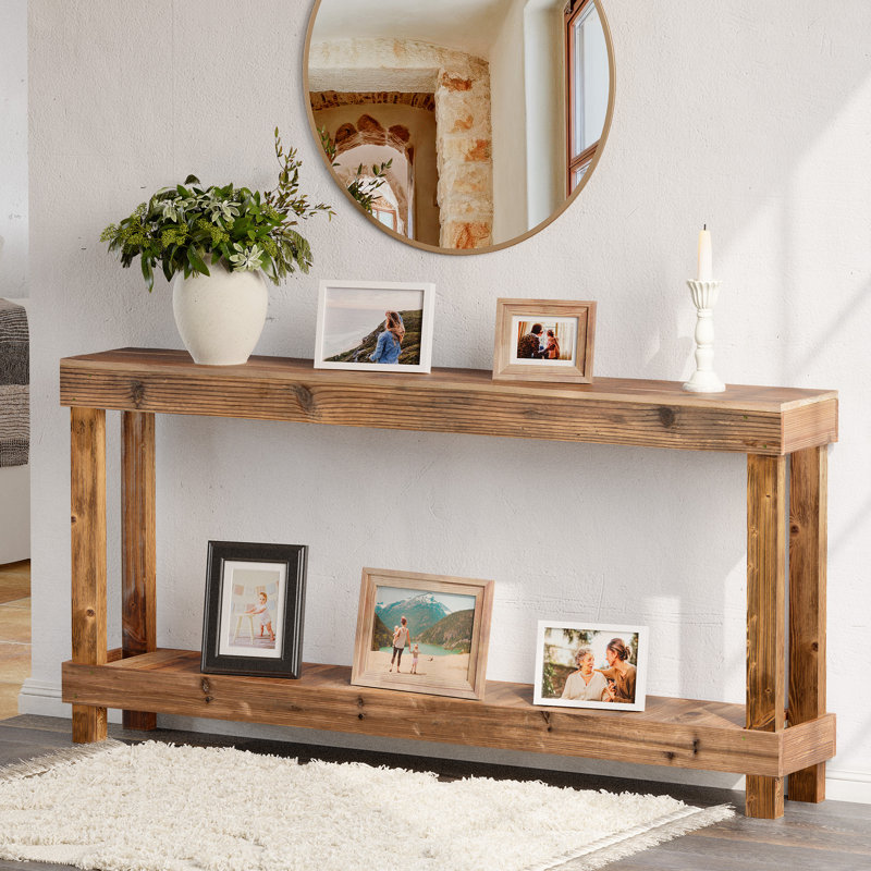 60" Long Solid Wood Console Table - Nature Wood Narrow Sofa Table - Nature/ Brown, Brown, 30" H x 60" W x 10" D
