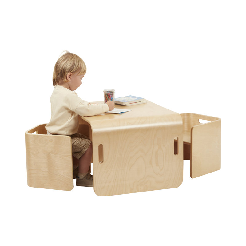 Natural Birch Multipurpose Kids Table and Chair Set, 3-Piece