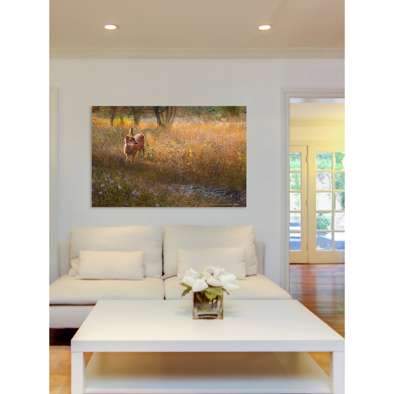 Reproduction d’art sur toile tendue "fleured pré fauve" par chris exercice, H 30 po x l 45 po x P 1,5 po