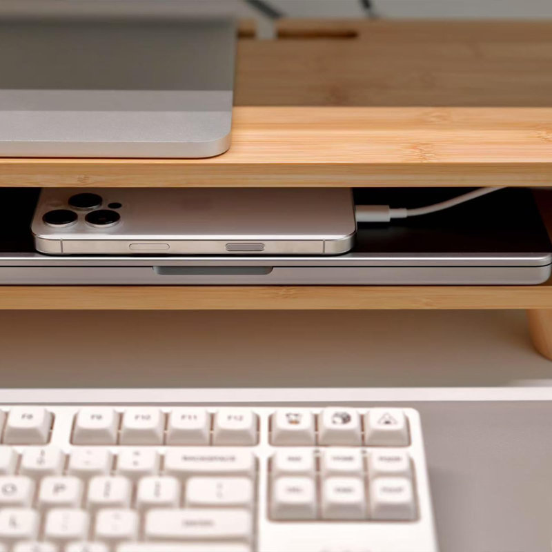 Bamboo Monitor Stand Riser With Drawer, Ergonomic Computer Riser
