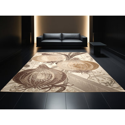 Tapis oriental classique brun et beige lavable à la machine Higgins