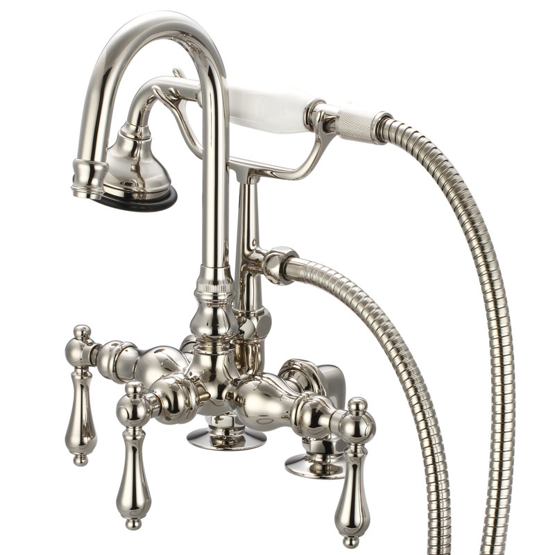 3 Handle Deck Clawfoot Tub Faucet, Lever Handles, Polished Nickel