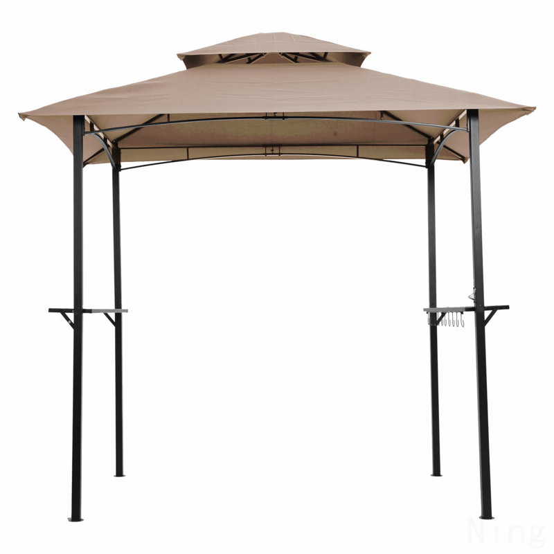 Barbecue de jardin en acier 8X5FT, pour barbecue avec toit double et crochets et comptoirs de bar (kaki)