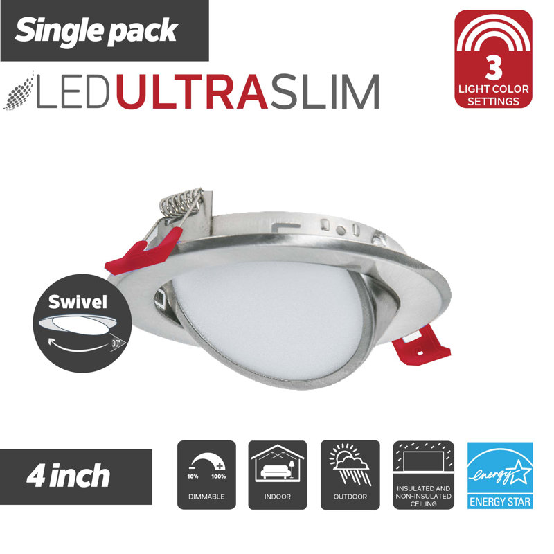 4.25'' Dimmable Air-Tight IC Rated LED Canless Recessed Lighting Kit, Brushed Nickel