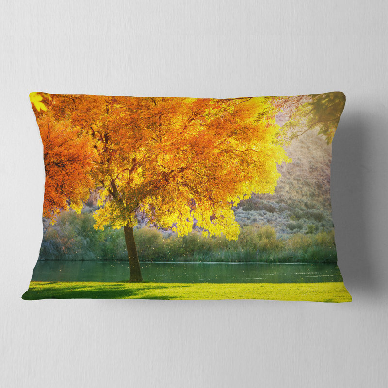 Magnifique coussin d'automne en forêt, Rectangulaire, 12 po x 20 po