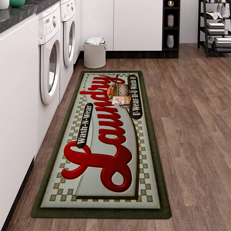Laundry Room Rug Runner Waterproof Rubber Laundry Mat Non Slip Kitchen Mat, Brown