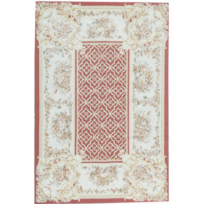 Hand-Knotted High-Quality Rust and Beige Area Rug
