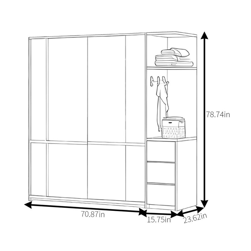 Simple Modern Log Style Push Pull Wardrobe, 78.74" H x 86.61" W x 23.62" D