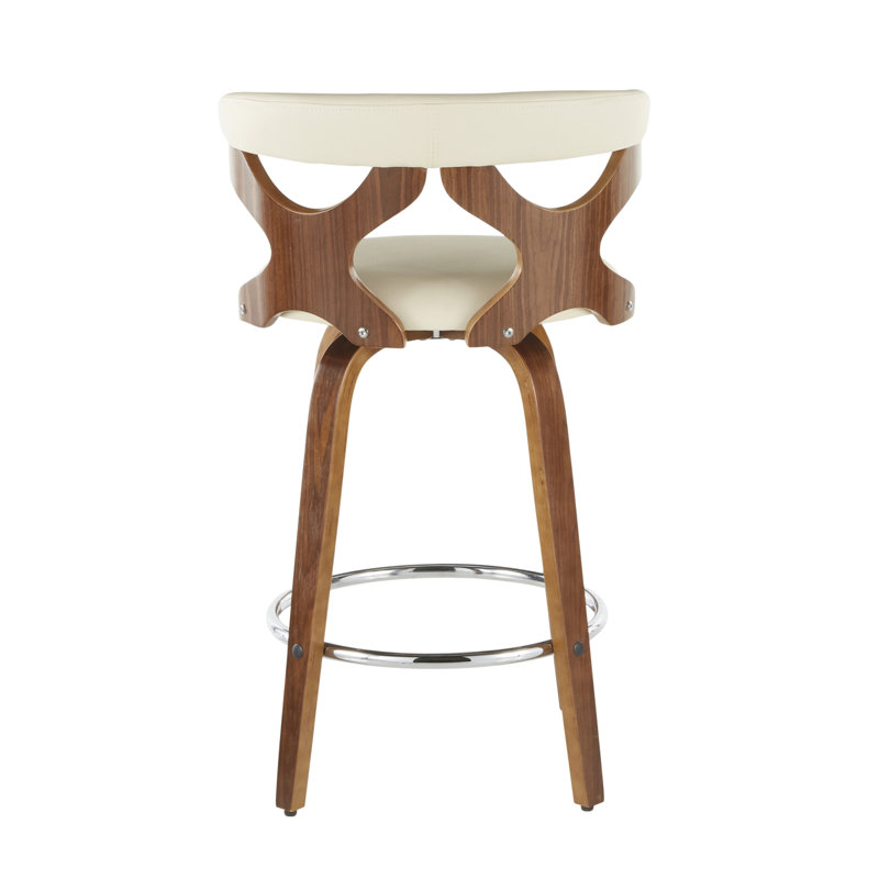 Tabouret de comptoir Gardenia Mid-Century moderne en similicuir noyer et crème par Lumisource
