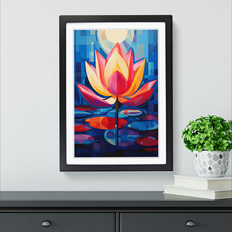 Lotus Flower Constructivism - Single Picture Frame Print on Wood, Black Framed, 46cm H x 34cm W x 2cm D