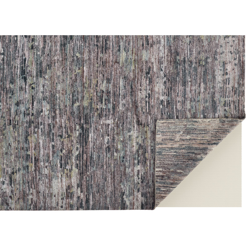 Tapis abstrait en laine noué à la main gris foncé, Rectangle 8 pi 6 po x 11 pi 6 po
