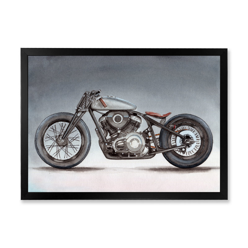 Moto personnalisée sur fond gris - impression sur toile, H 24 po x l 32 po x P 1 po, Cadre noir