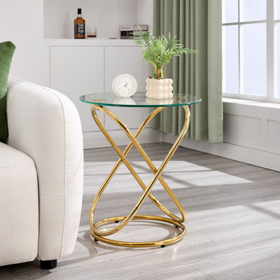 Jefre Tempered Glass Top End Table with Plated Metal Base