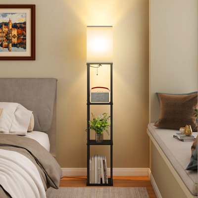 158cm Floor Lamp With 3 Shelves, Standing Light with White Lampshade, Reading Lamp. Living Room