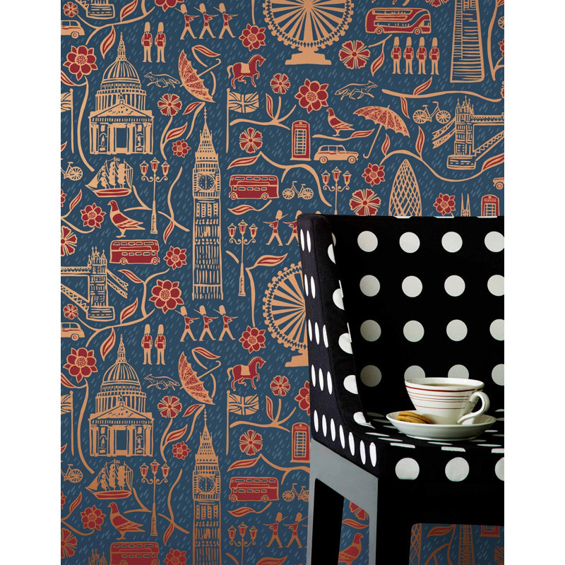 London Town Wallpaper | Traditional / Roll - 27" x 30', Royal