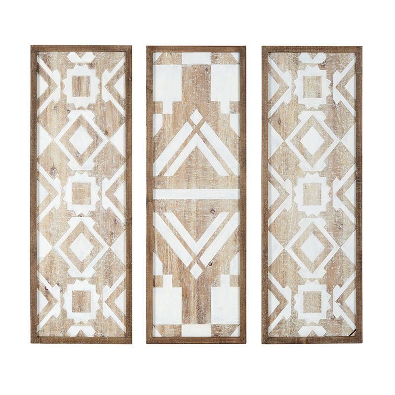 Ensemble de 3 décorations murales géométriques en bois deux tons