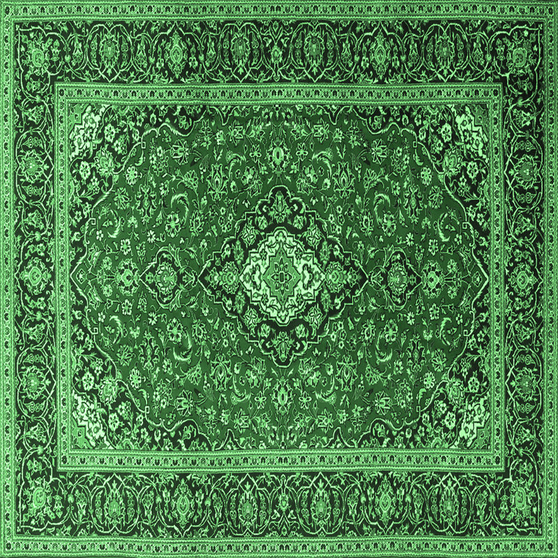 Tapis oriental vert / noir en laine et polyester tissé à la machine Kaysey, Carré de 6 pi