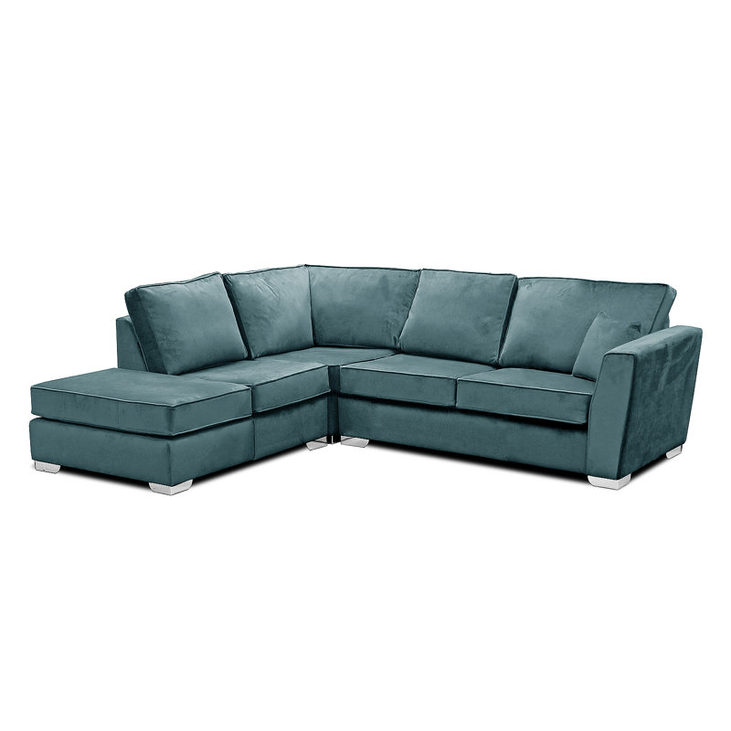 Quade 5 Seater Velvet Sofa & Chaise, Petrol, Left Hand Facing