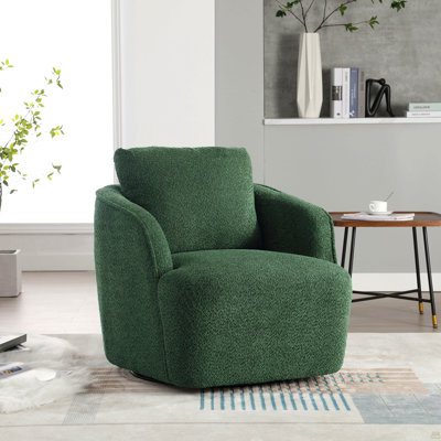 Fauteuil demi-tonneau pivotant rembourré de 30,3 po de largeur et fauteuil simple d'appoint rond confortable, fauteuil baquet club à 360 degrés, fauteuil de salon pour chambre de bébé. Vert