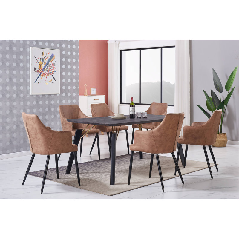 Eatonton 4 Person Dining set - a Rectangular Wooden Dining Table with Metal Legs and a Set of 4 Faux Leather Dining Chairs for Dining Room - Modern Dining Table Set