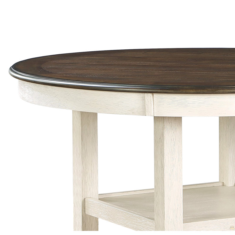 Ensemble de table de salle à manger 5 pièces avec tablettes intégrées et 4 chaises de hauteur comptoir, Blanc antique