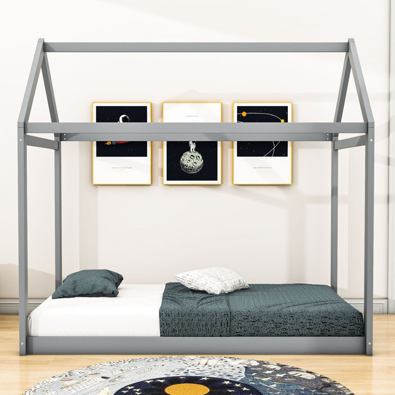Lit simple en bois Drumnagee, gris