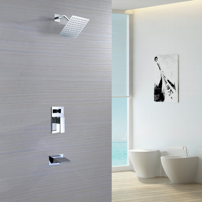 Sumerain Modern Wall-Mount Tub and Shower Faucet with Single Handle , Tub and Shower Faucet with 8-inch Square Rain Showerhead & Pressure Balance Valve