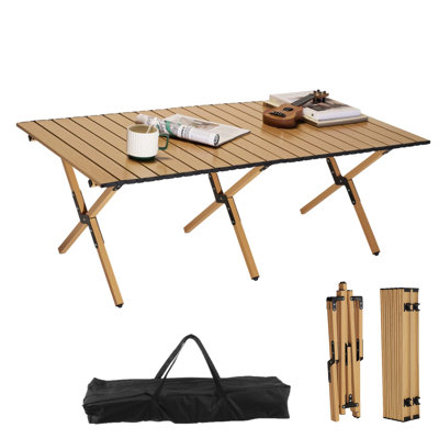 Rectangle Roll-Top Camping Table with Carry Bag, 47.3" W x 23.2" D x 17.7" H Picnic Folding Table