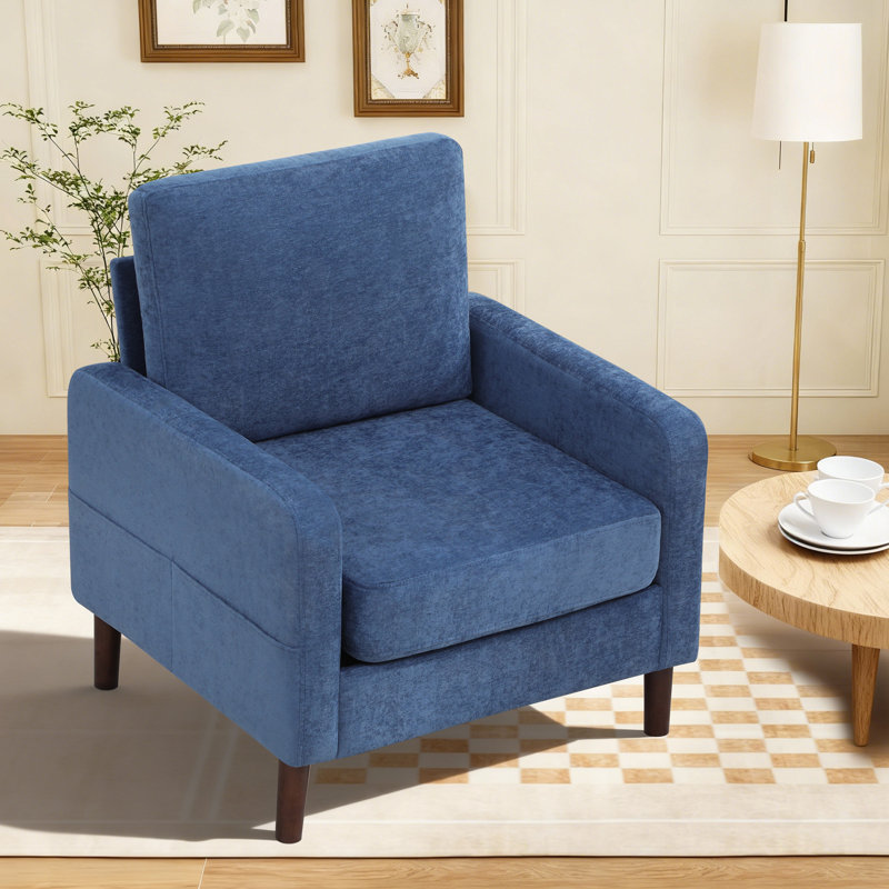 Stylish Upholstered Fabric Accent Chair with Sturdy Solid Wood Legs, Blue