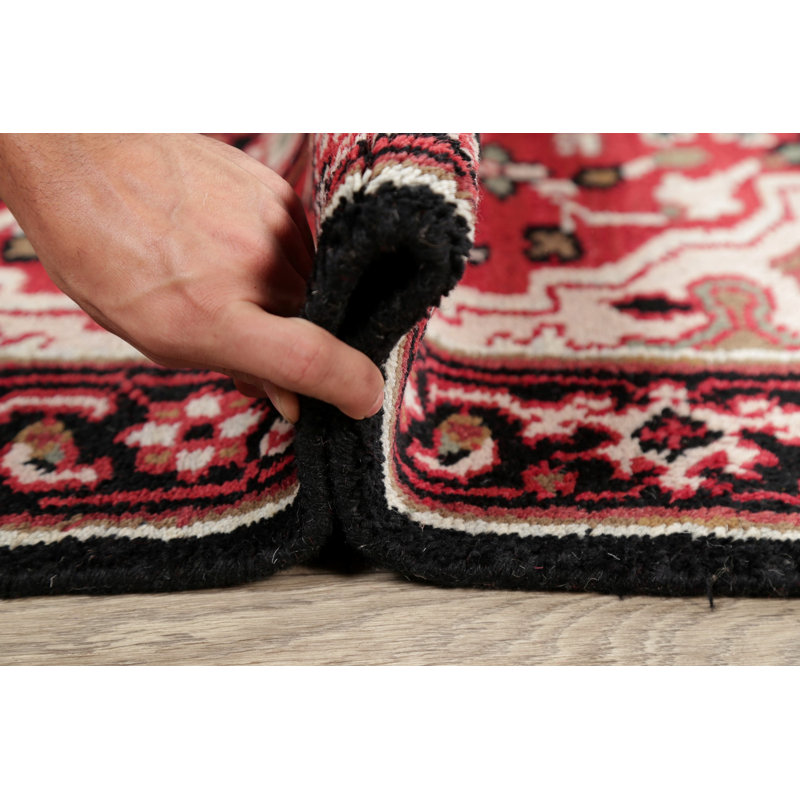 Tapis rouge traditionnel en laine à motif géométrique 3x5